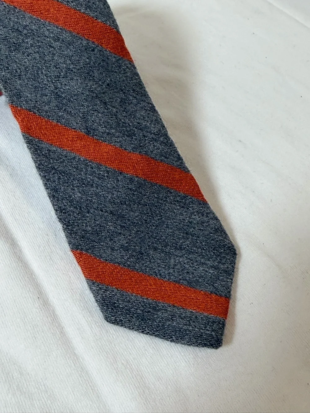 J. Crew The Slim Wool Tie Gray with Orange Diagonal Stripes Trad Ivy Preppy